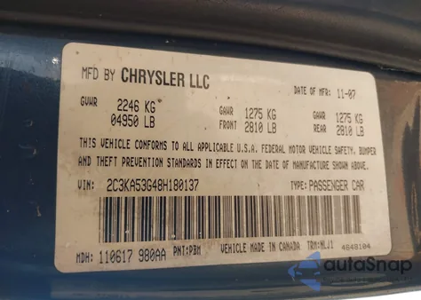 2008 Chrysler 300 Touring from USA, damaged, VIN 2C3KA53G48H180137